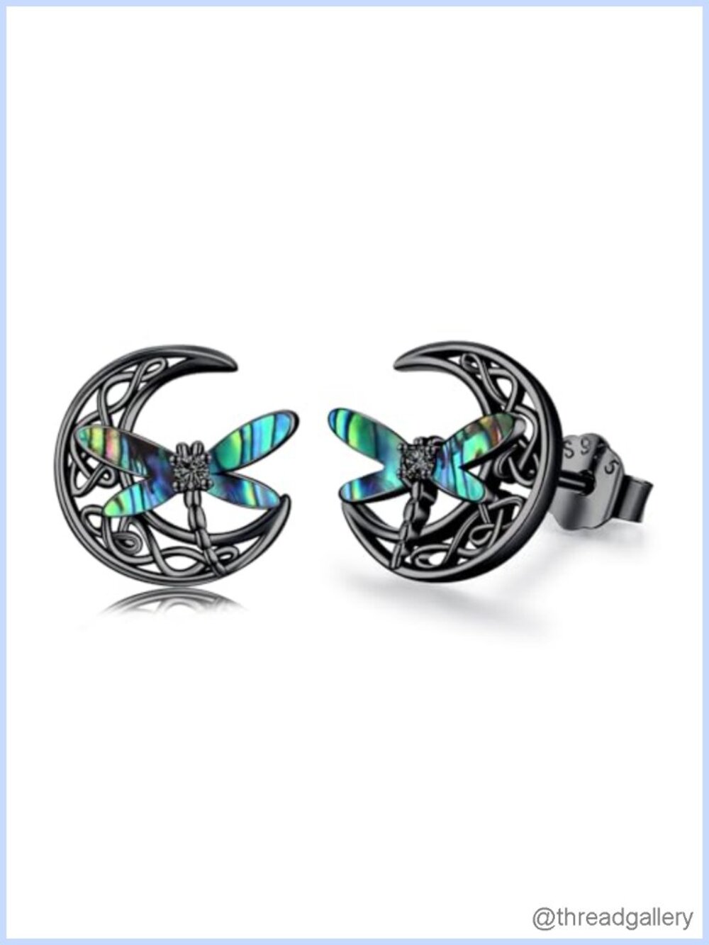 Sterling Silver Celtic Moon Dragonfly Stud Earrings Hypoallergenic Jewelry Gift
